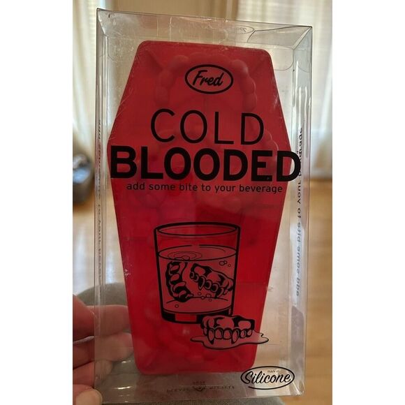 Cold Blooded By Fred Vampire Teeth Red Silicone Mold Ice Cube Tray Coffin Shaped - Picture 1 of 5